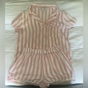 She + Sky Pink and White Stripe Pajama Set